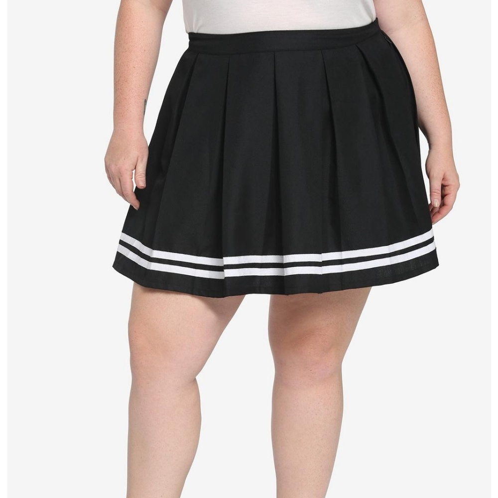 Black Pleated Mini Skirt with White Stripe Detail